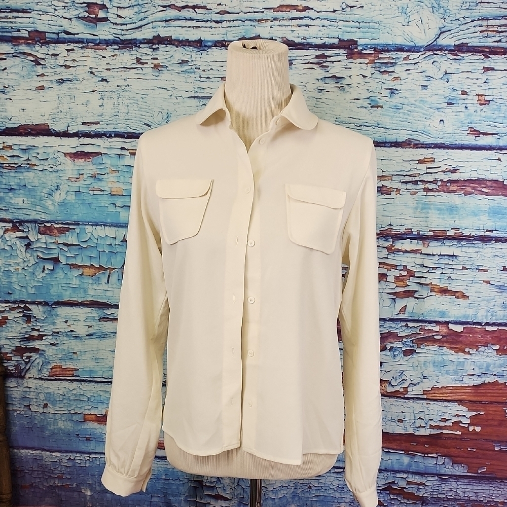 Tara Jarmon Womens Cream Casual Button-Down Shirt Size 38